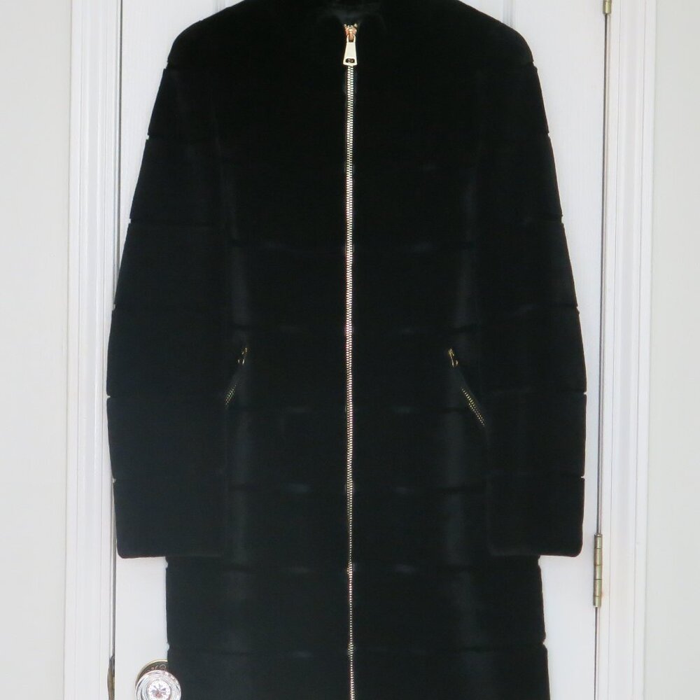 Maximilian Sheared Black Rabbit Fur 3/4 Coat